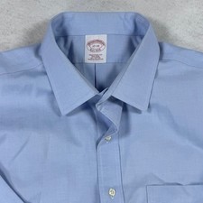 Brooks Brothers Mens 17-33 Traditional Fit Non-Iron Cotton Dress Shirt Blue