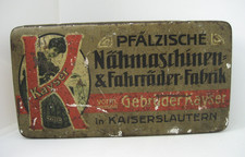 Old Kayser Kaiserslautern Advertisement Tin Sewing Machines And Bicycles Factory