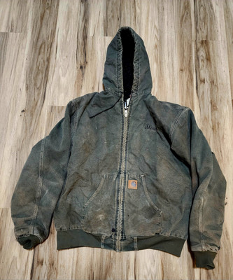 Carhartt J168 MOS ダークグリーンジャケット Vintage Carhartt Jacket J68 MOS Green Moss Hooded Distressed