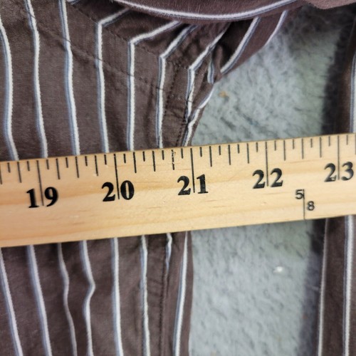 American Eagle Shirt Men Medium Brown Striped Button Up Long Sleeve Chest Pocket - Picture 8 of 9