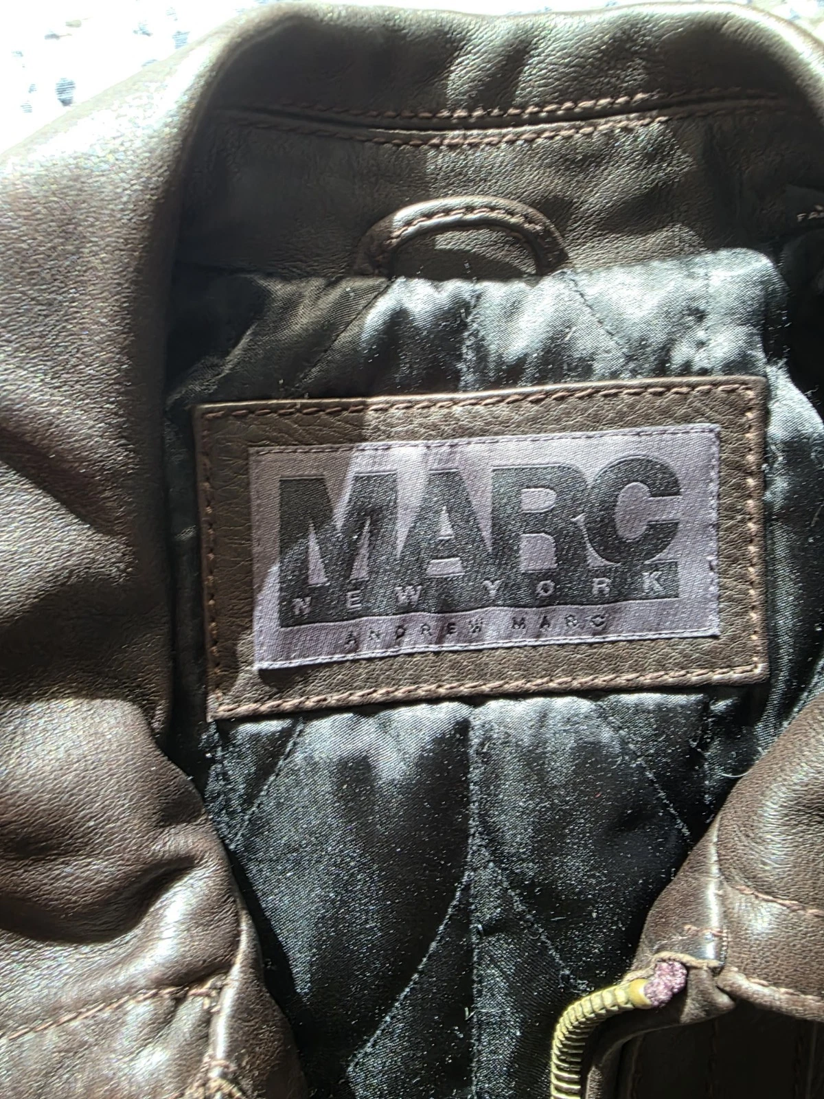 Marc New York  Men's Brown Leather Bomber Jacket Quilted Lined Sz M image 8