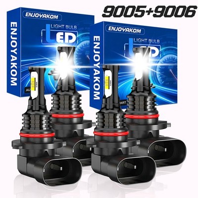 For Toyota Land Cruiser 1991-2007 LED Headlight Bulbs Hi/Low Beam 4x 9005+9006