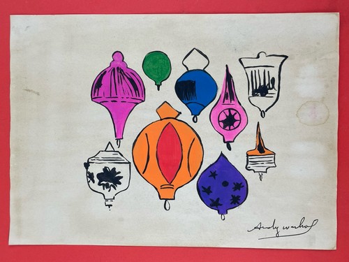 Andy Warhol (Handmade) mixed media on old paper signed and stamped pop art rare. - Afbeelding 1 van 2