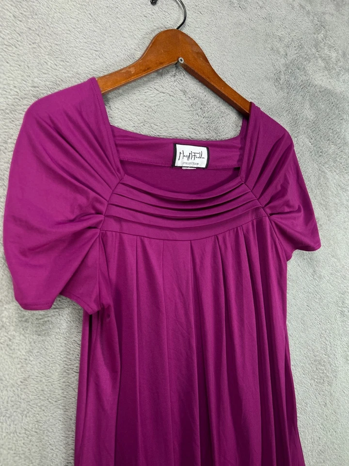 Vestido minimalista neutro plisado vintage Mary McFadden púrpura talla pequeña para mujer Foto 2 de 4