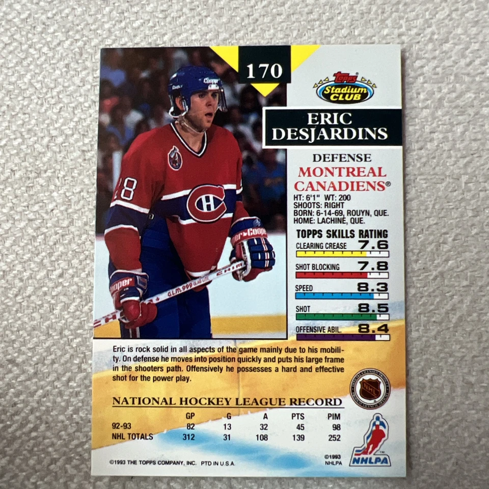 1993-94 Topps Stadium Club 1st Day Issue Eric Desjardins #170 - Image 3 of 3