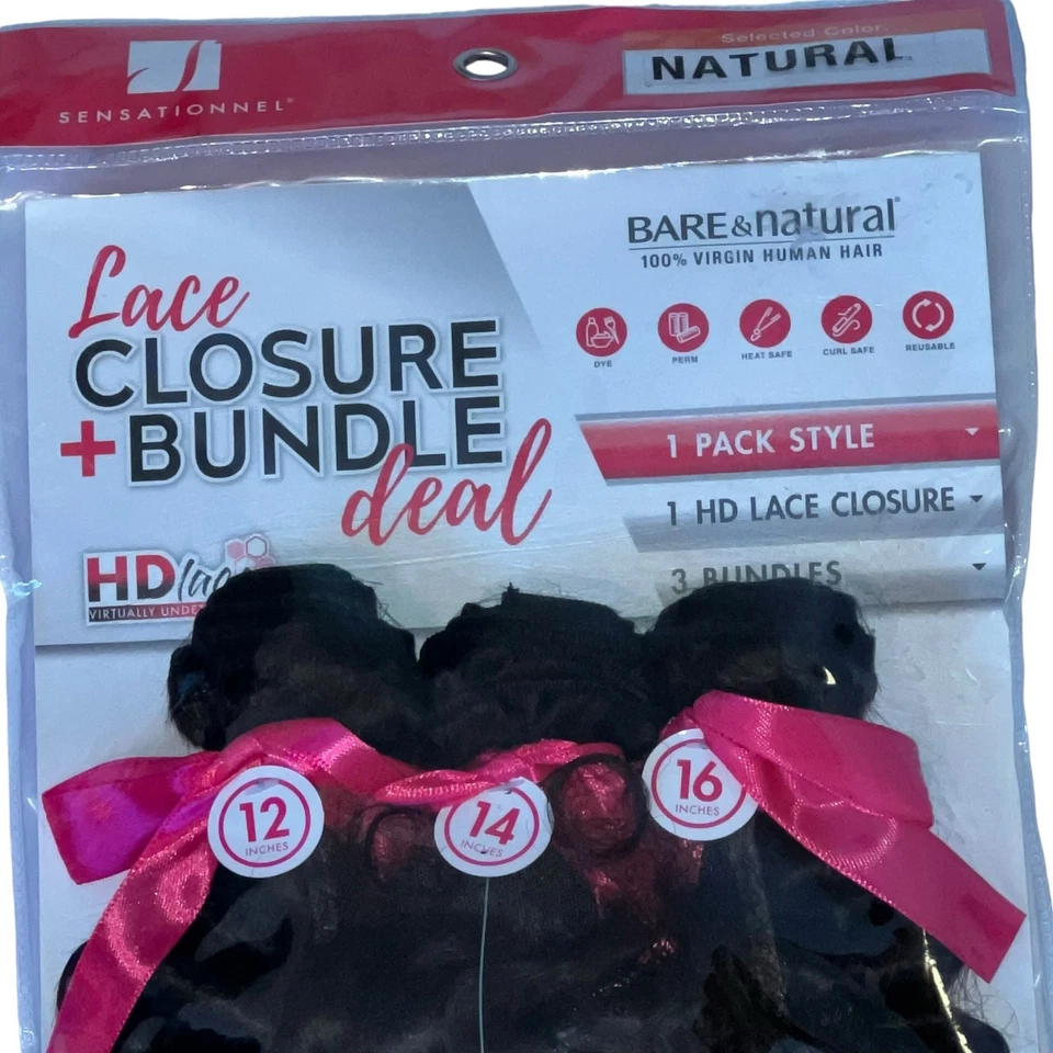 Sensationnel 4X4 Lace Closure Bundle Deal Deep 12" 14" 16" 100% Human Hair - Image 3 of 4