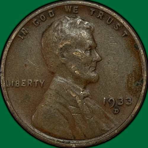 1933-D Lincoln Wheat Cent Very Fine VF Coin #34986