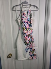 GUESS White Floral Halter Smocked Ruched Ruffle Mini Dress Womens Size 0