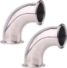 2 Pack 2" Tube OD Elbow 90 Degree Sanitary Pipe Fitting SS304 Tri Clamp 2 Inch