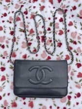 Chanel Caviar Timeless CC Wallet On Chain WOC Black AUTHENTIC Silver Hardware
