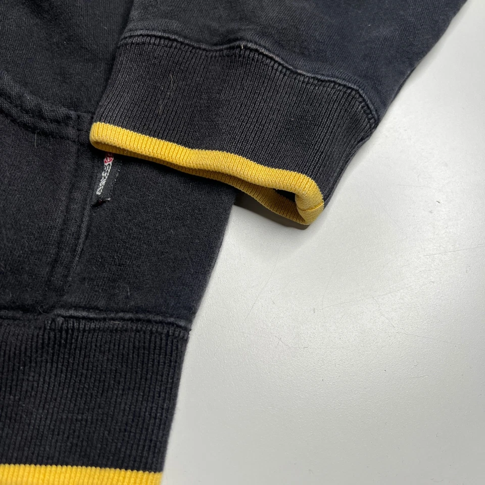 Moletom com capuz vintage dividido com zíper preto amarelo acabamento logotipo estrela Y2K tamanho P - Imagem 2 de 4