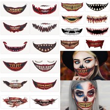 20 PCS Scary Big Mouth Temporary Tattoo, Halloween Realistic Face Tattoos