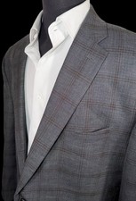 JOS A BANK SIGNATURE SILK WOOL GRAY BROWN WINDOWPANE SPORT COAT SZ 46