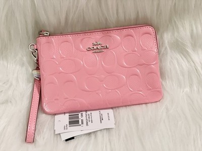 NWT COACH Corner Zip Wristlet Signature Leather Heart Charm CDF04