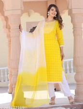 Pakistani Style Women's Rayon Floral Printed Straight Kurta Pant with Dupatta