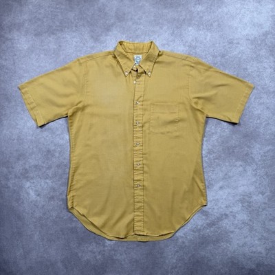 Vintage 60s Arrow Cum Laude Decton Short Sleeve Shirt Size L Yellow Perma Iron