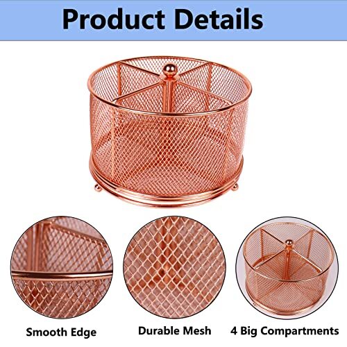 Pen Holder for Desk, Mesh Rotating Desk Pencil Marker Organizer, Rose Gold - Bild 2 von 6