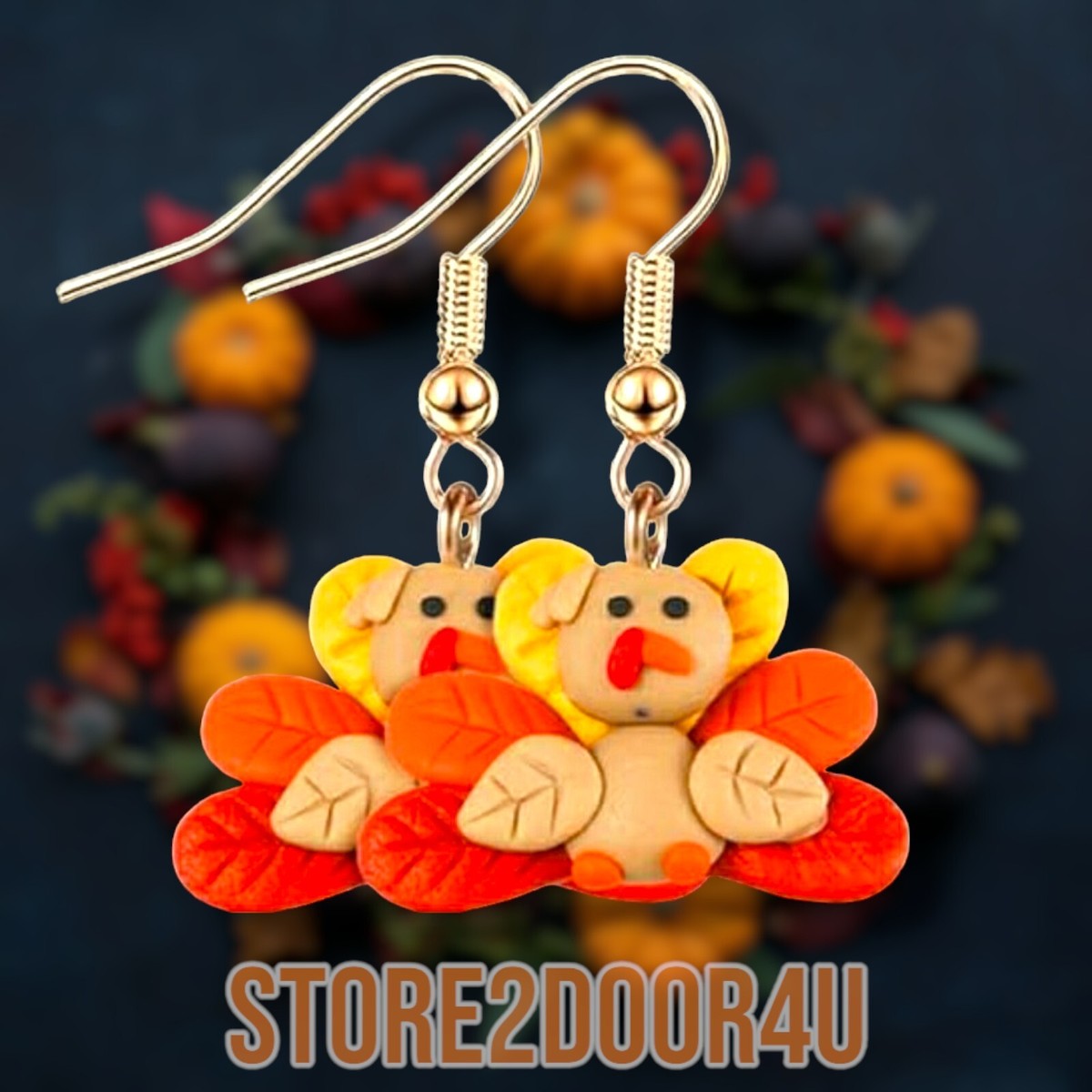 Women's Fall Thanksgiving Turkey Drop Earrings