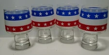 Vintage 1970s Stars & Stripes Patriotic Old Fashioned Glasses Set of 4 USA