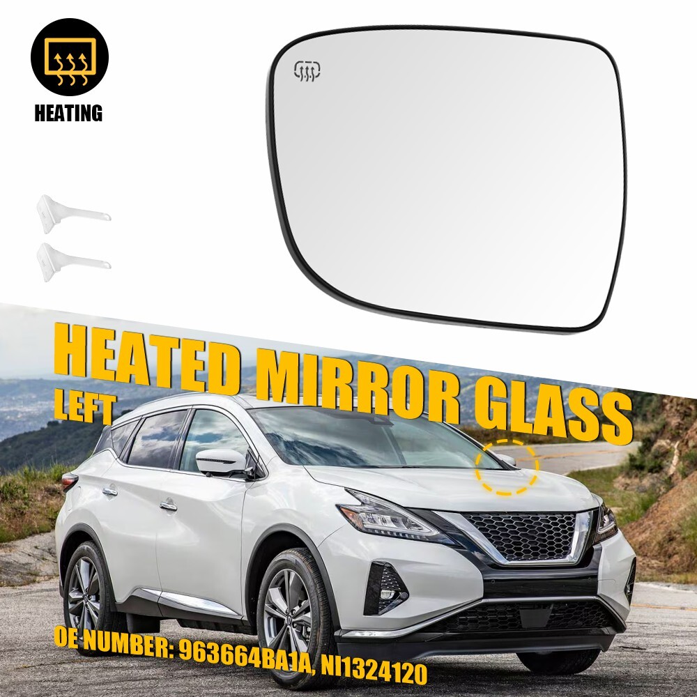 Heated Exterior Mirror Glass with Backing Plate Left Driver Side Nissan Rogue