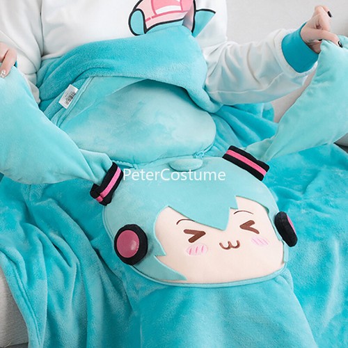 2-in-1 Miku Cushion Pillow Blanket Soft Warm Flannel Anime Cushion Sofa Car Home - Picture 8 of 10