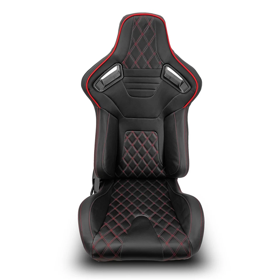 Reclinable Black PVC Main Suede And Red Line Left/Right Racing Seats W/Slider Foto 4 de 4