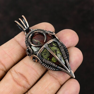 Dragon Bloodstone Jewelry Copper Gift For Mum Wire Wrapped Pendant 2.56''