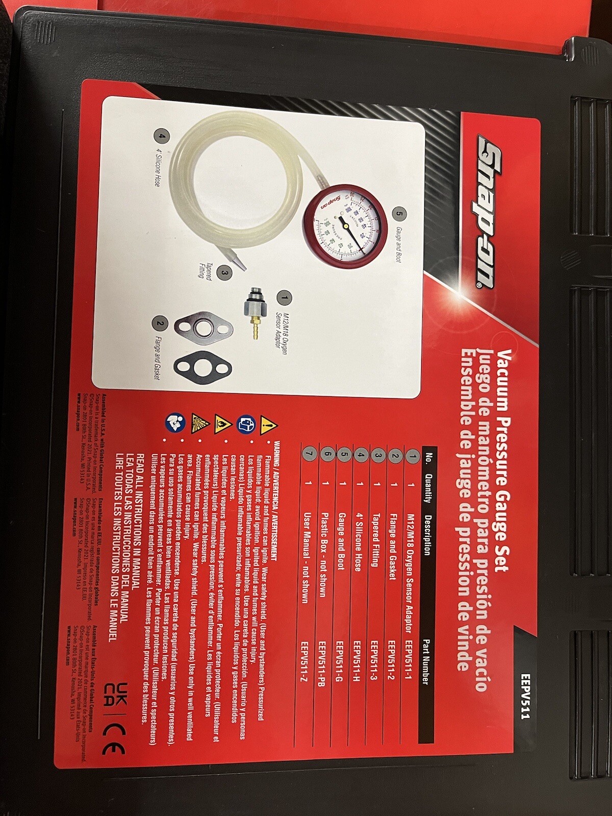 SnapOn Vacuum Pressure Gauge Set Case EEPV511 New eBay