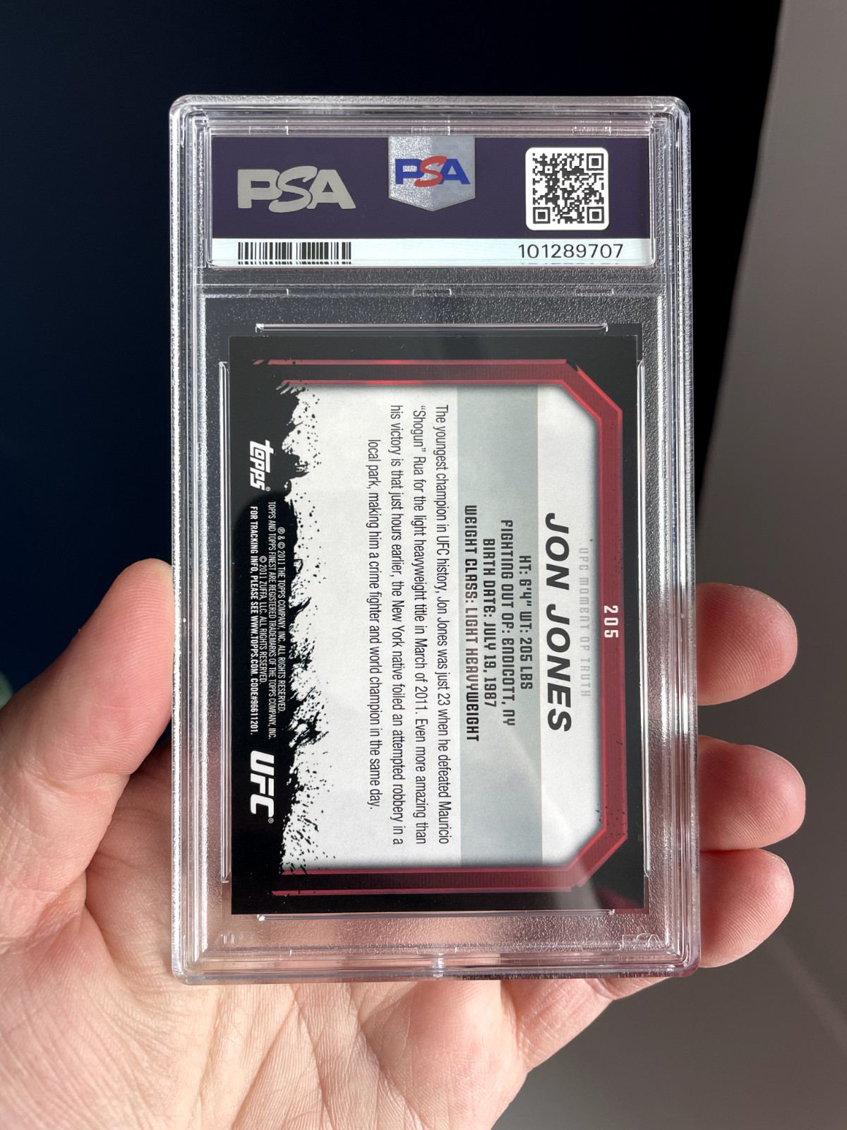 Jon Jones Gold - 2011 Topps UFC Moment of Truth #205 - PSA 8 view 3
