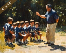Football coach giving instructions oil painting 8x10 Print