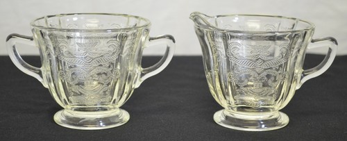 Vintage Federal MADRID Depression Clear Glass Creamer and Sugar Bowl