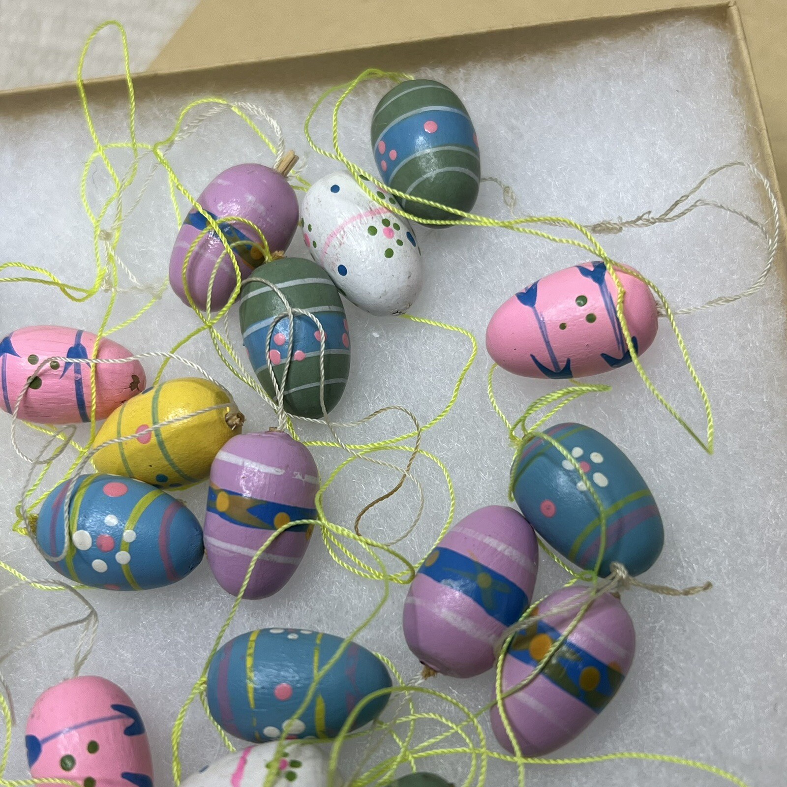 Vintage Easter Tree Ornaments Mini Tiny Small Wooden Lot of 24 Eggs