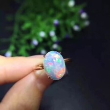 Natural Opal Ring Ethiopian Opal Ring 925 Sterling Silver Opal Solitaire Ring