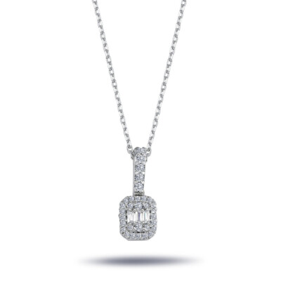 Diamant Halskette mit 0,18 Carat Baguette-Schliff Brillant-Schliff Anhänger