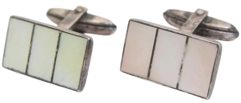 🖤 835er Silber Manschettenknöpfe Perlmutt Herren Schmuck 2,05 x 1,2 cm / 10,13g - Bild 2 von 4