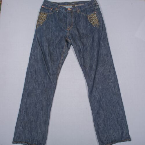 Sean John Jeans Actual Size 36x33 Embroidered Sparkles Jeweled Straight Leg - Picture 3 of 9