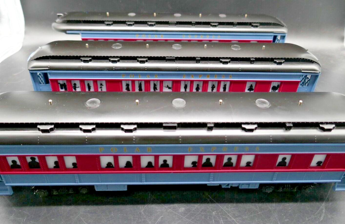 3x Lionel O Gauge Polar Express Passenger / Observation Coach Cars