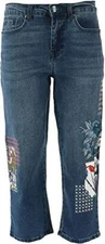 DG2 Diane Gilman Stretch Embroidered Cropped Jean Basic Indigo 6 New