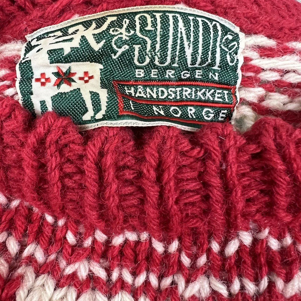 Sundt of Bergen Large Red Green Wool Handknit Holiday Fair Isle Nordic Sweater eBay