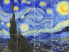 Starry night van gogh ceramic tile art mural backsplash medallion