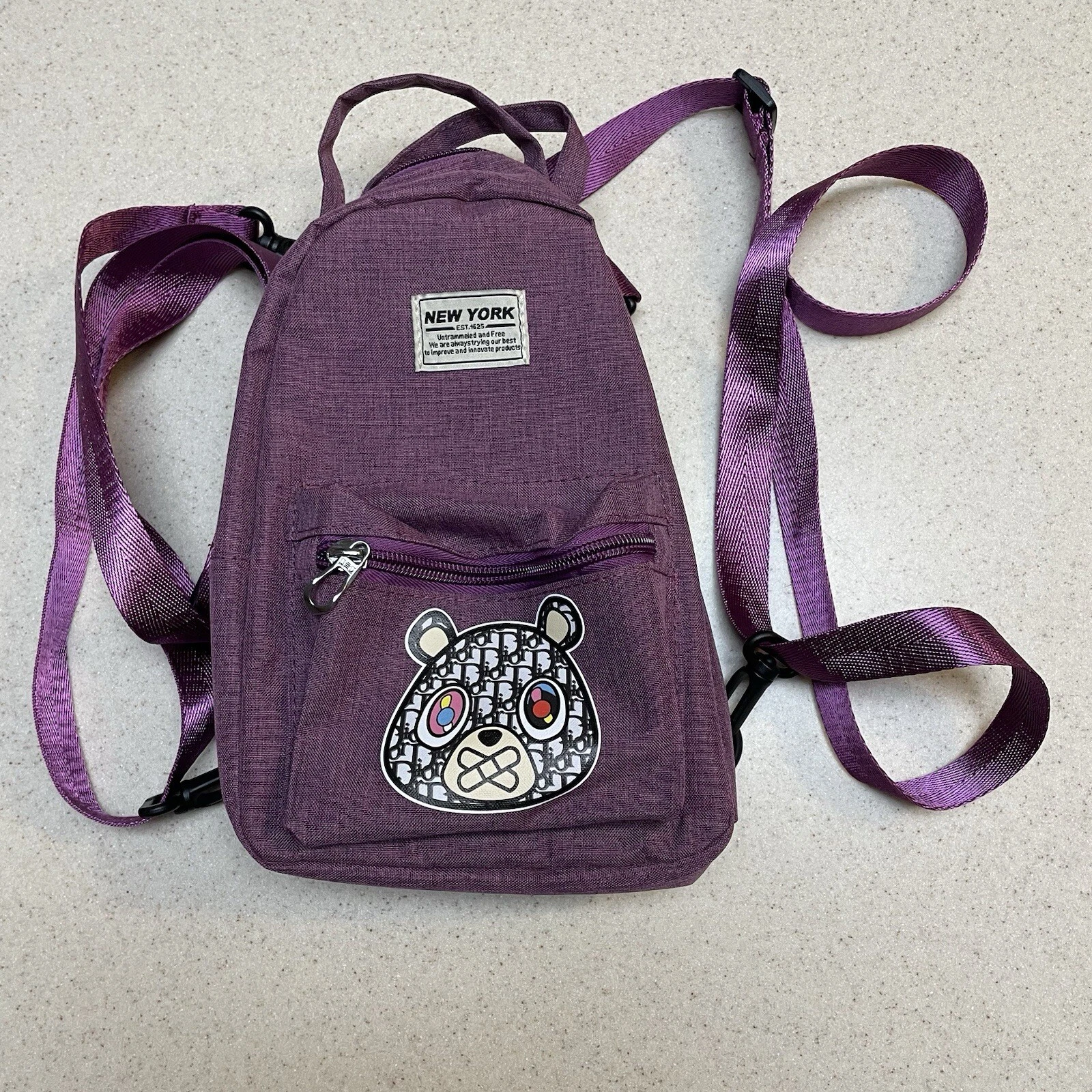 OWNYC Mini Sac à Dos Violet Dior Ours Toile Sac Quoi de Pas « Mon Dieu »