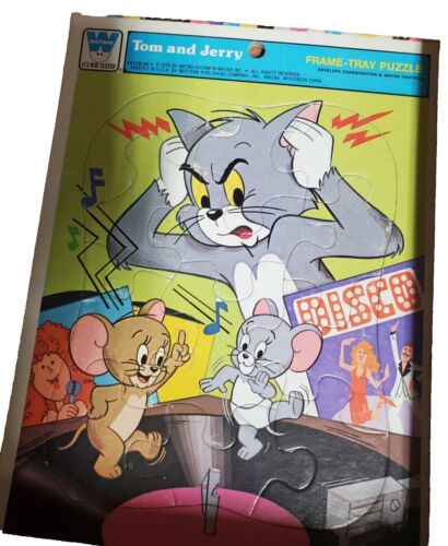 1979 Whitman Tom And Jerry Frame Tray Puzzle 4528B-88 Cat Disco Mice Radio Loud - Picture 1 of 1