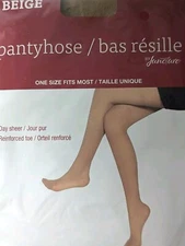  Juncture Day Sheer Beige Reinforced Toe Pantyhose/Tights One Size (S/M/L)