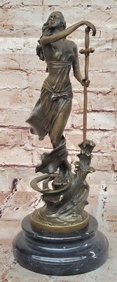 Hand Made Female Warrior with Sword Bronze Sculpture Marble Base Figurine Statue