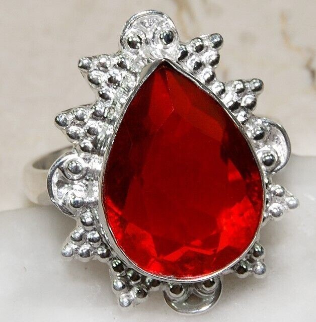 5CT Natural Fire Garnet 925 Solid Genuine Sterling Silver Ring Sz 9 @19-8