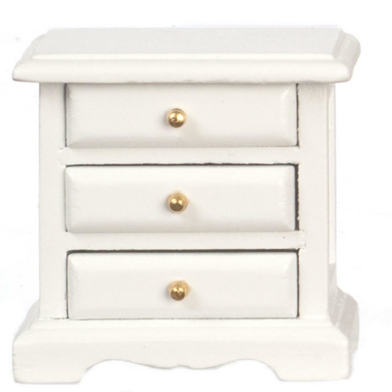 Dolls House White Bedside 3 Drawer Chest Nightstand Miniature Bedroom Furniture