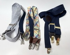 Gillmons Suspenders Mens Lot Of 3 Plaid Blue Pinstripe Eclectic Grandpa Geek