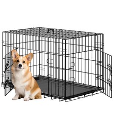 30inch Dog Crate Pet Cage with Metal Folding Design Plastic Tray Indoor Outdo...