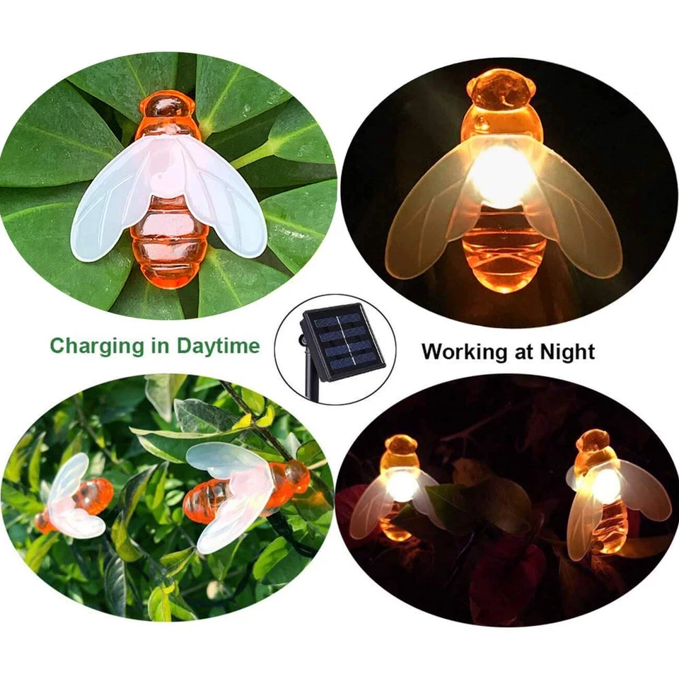 Solar String Lights 20 LED Waterproof Honey Bee Decor for Garden Xmas, Warm W... - Image 2 of 4