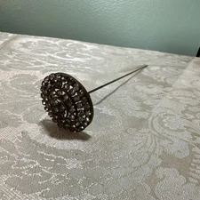 Antique Hat Pin 8 in L Clear Rhinestones Oval Head All Stones Intact